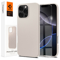 Spigen case for iPhone 16 Pro Max, Liquid Air, titanium + 9H Tempered Glass