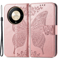 Flip case for Honor Magic 6 Lite 5G, Butterfly, pink rose gold