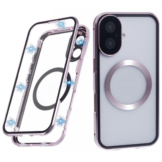 Magnetic Dual Glass MagSafe case for iPhone 16, pink rose gold