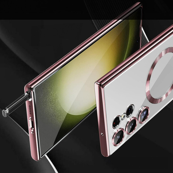 Case for Samsung Galaxy S24 Ultra, Electro MagSafe, pink rose gold + Full Glue Ceramic Glass