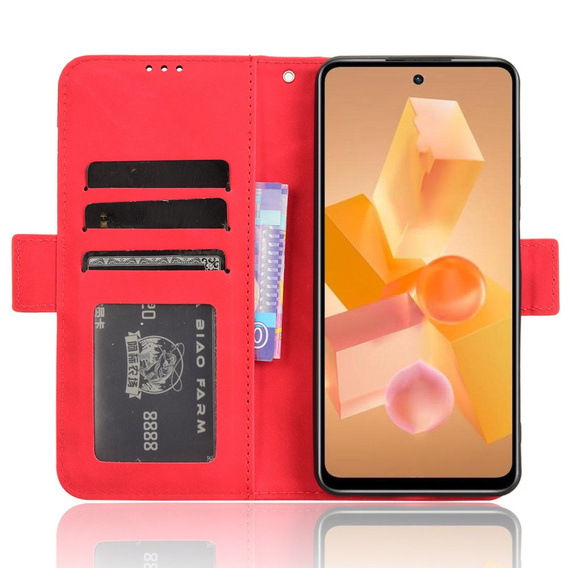Flip case for Infinix Hot 40i, Card Slot, red