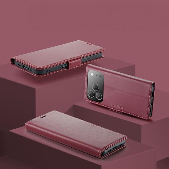 ERBORD Glossy Litchi case, flip wallet for iPhone 17 Pro Max