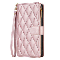 Flip case for Samsung Galaxy A56 5G, Rhombus Crossbody Leather, pink rose gold