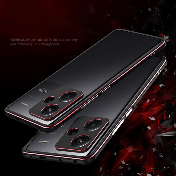 Case for Xiaomi Redmi Note 13 Pro+, Armor Bumper, with lens cover, black / red