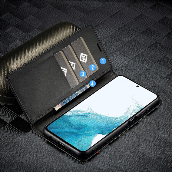 LC.IMEEKE flap case for Samsung Galaxy A17 5G, carbon textured, black