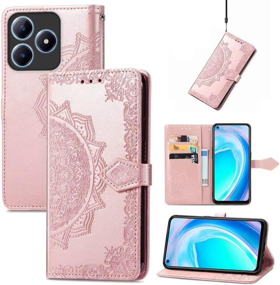 Flip case for Realme C61, Mandala, pink rose gold