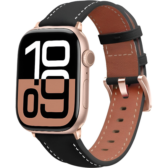 Leather Strap for Apple Watch 1/2/3/4/5/6/7/8/SE/Ultra 42/44/45/49mm, Black.