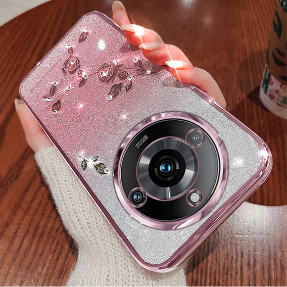 Case for Realme 11 Pro 5G / Pro+ 5G, Glitter Flower, pink rose gold