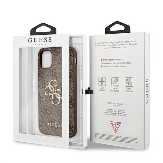 GUESS Case for iPhone 11, 4G Big Metal Logo, brown