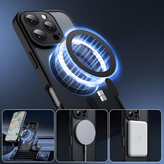 Case for iPhone 16 Pro, for MagSafe, ERBORD Matt Case, black + Screen Glass