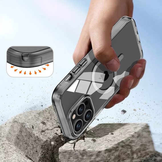 Case for iPhone 16 Pro Max, Shockproof Hybrid, with screen film, for MagSafe, grey