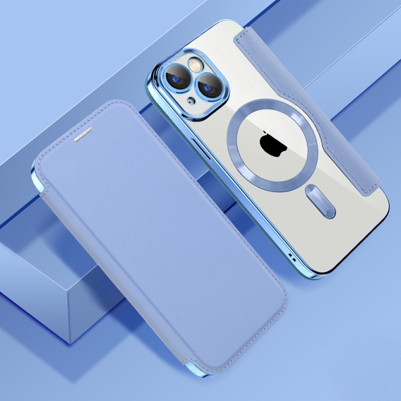 Flip case for iPhone 15 Plus, RFID Wallet MagSafe CamShield, blue