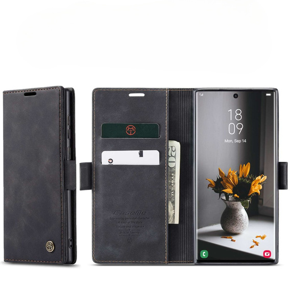 CASEME case for Samsung Galaxy S22 Ultra, Leather Wallet Case, black
