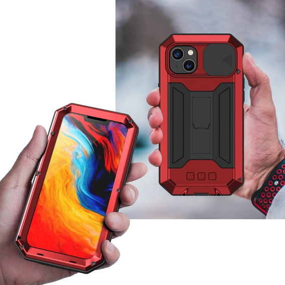 Case for iPhone 14, R-JUST CamShield Slide, armoured, red / black
