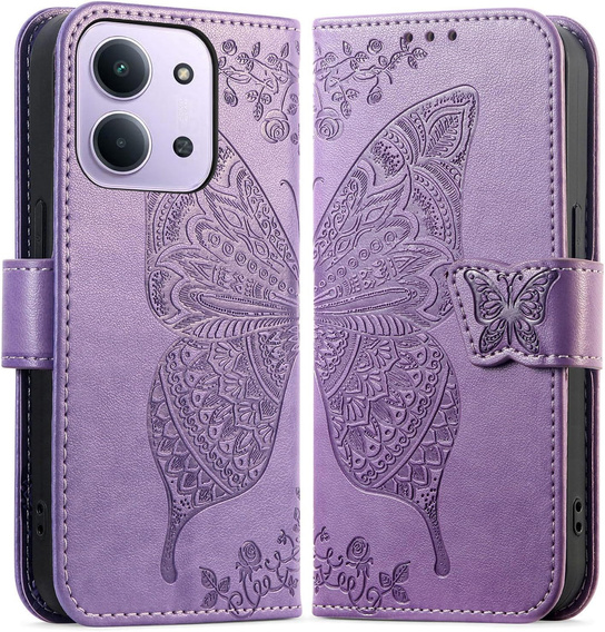 Flip case for Xiaomi Redmi 15C 4G/LTE, Butterfly, purple