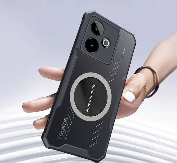Case for Realme GT 7 / 7T, with magnetic sheet, transparent / black