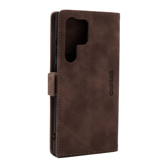 Case for Samsung Galaxy S23 Ultra, ERBORD Vintage, wallet with flap, coffee