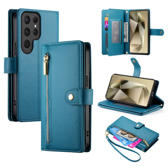 Flip case for Samsung Galaxy S25 Ultra, Wallet Zipper Pocket, blue