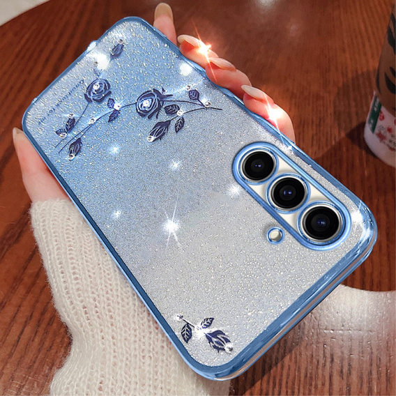 Case for Samsung Galaxy A54, Glitter Flower, blue