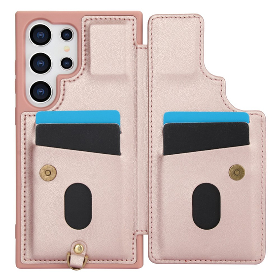 Case for Samsung Galaxy S24 Ultra, Leather Flower Card Slot, pink