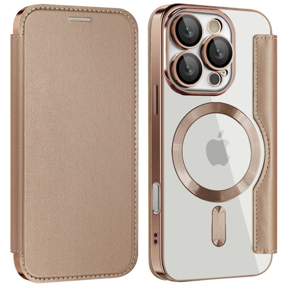 Flip case for iPhone 16 Pro, RFID Wallet MagSafe CamShield, gold