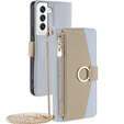 Flip case for Samsung Galaxy S22, Wallet Zipper Pocket, with mirror, blue