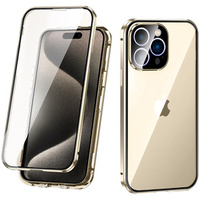 Case for iPhone 15 Pro, Magnetic Dual Glass, gold