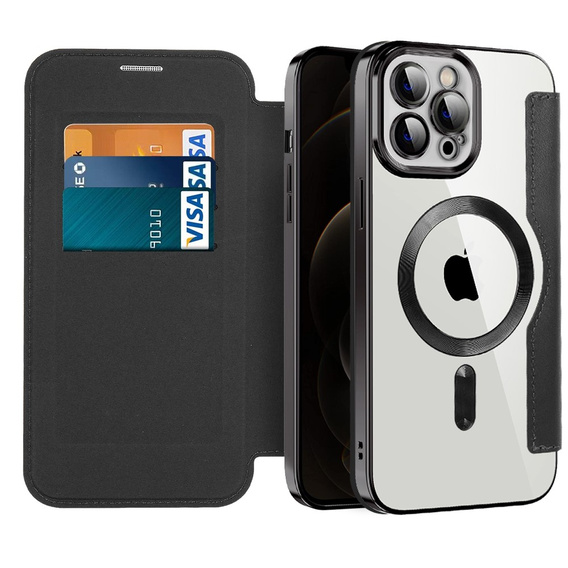 Flip case for iPhone 12 Pro, RFID Wallet MagSafe CamShield, black