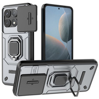 Case for Xiaomi Poco F6 Pro, KickStand Camera Lens, grey