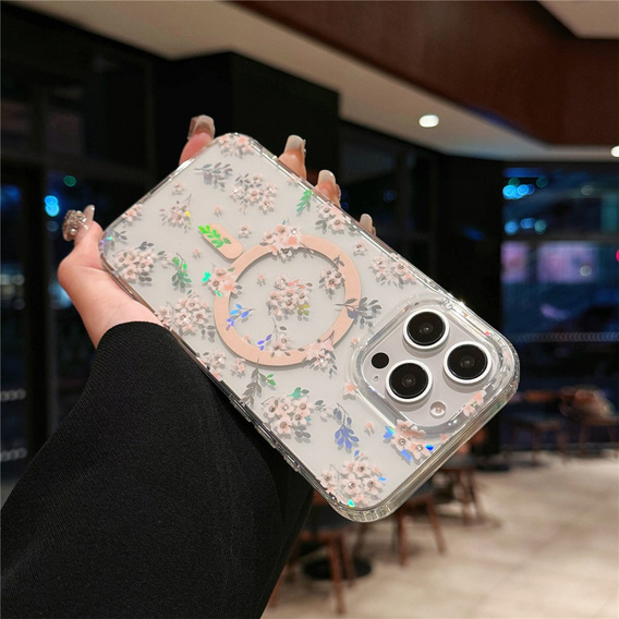 Magnetic case with floral laser pattern for iPhone 16 Pro