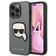 Karl Lagerfeld Case for iPhone 14 Pro Max, Saffiano Karl's Head Patch, silver
