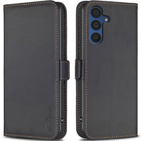 Flip case for Samsung Galaxy A15, BINFEN Wallet, black + 9H glass