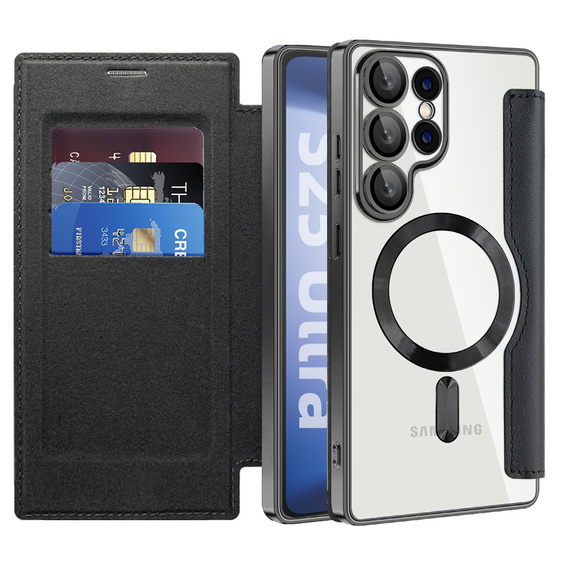 Flip case for Samsung Galaxy S25 Ultra, RFID Rhombus Wallet MagSafe CamShield, black