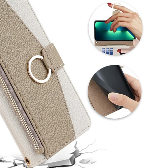 Flip case for Samsung Galaxy S23 Ultra, Wallet Zipper Pocket, with mirror, white
