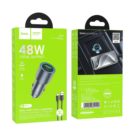 Hoco Z60 USB-A + USB-C 48 W car charger with cable