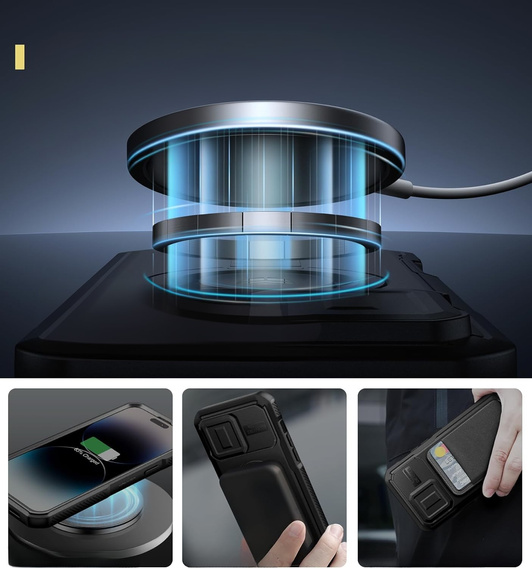 Armored case for iPhone 14 Pro Max, Dexnor CamProtect MagSafe, black (Two frames)
