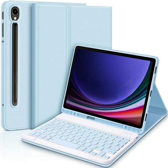 Case + keyboard Samsung Galaxy Tab S9 FE, Leather Pen Slot, light blue