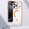 Case for iPhone 17 Pro Max, for MagSafe, with stand, transparent with orange inserts
