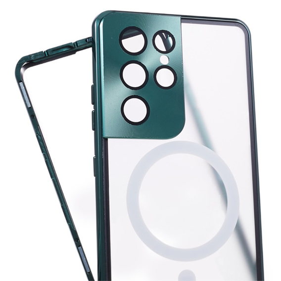 Magnetic Dual Glass MagSafe case for Samsung Galaxy S21 Ultra, green