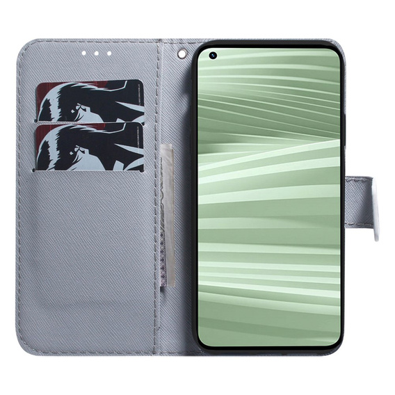 Flip case for Realme C55, Wallet, Cherry blossom, blue