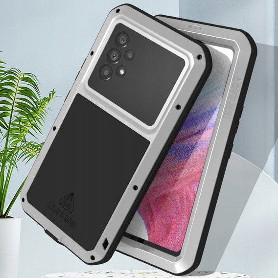 Love Mei Case for Samsung Galaxy A53 5G, armored with glass, silver