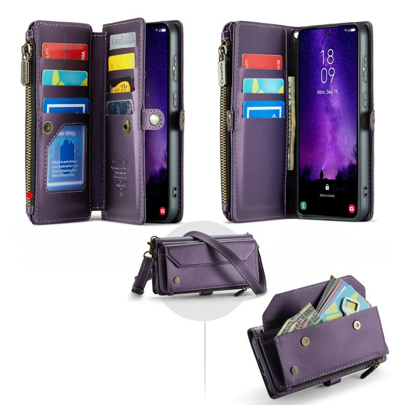 Case CASEME for Samsung Galaxy S24 FE, RFID Leather Wallet, with shoulder strap, purple