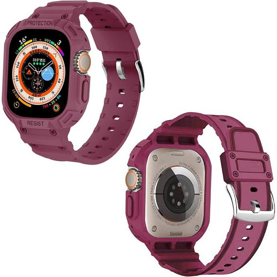 Sillicone Stripe with case for Apple Watch Ultra 49mm, Purplish Red