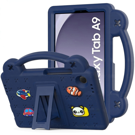 Children's case for Samsung Galaxy Tab A9, Cute Patterns, with stand, dark blue