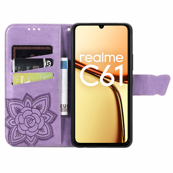 Flip case for Realme C61, Butterfly, purple