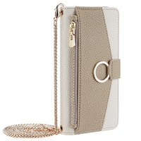 Flip case for Samsung Galaxy S21 FE, Wallet Zipper Pocket, with mirror, white