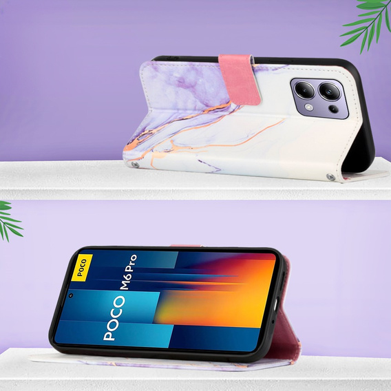 Flip case for Xiaomi Redmi Note 13 Pro 4G / Xiaomi Redmi Note 14S / Xiaomi Poco M6 Pro 4G, Wallet, Marble purple