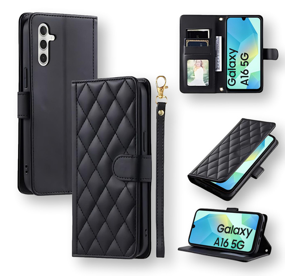 Flip case for Samsung Galaxy A16, Rhombus Crossbody Leather, black