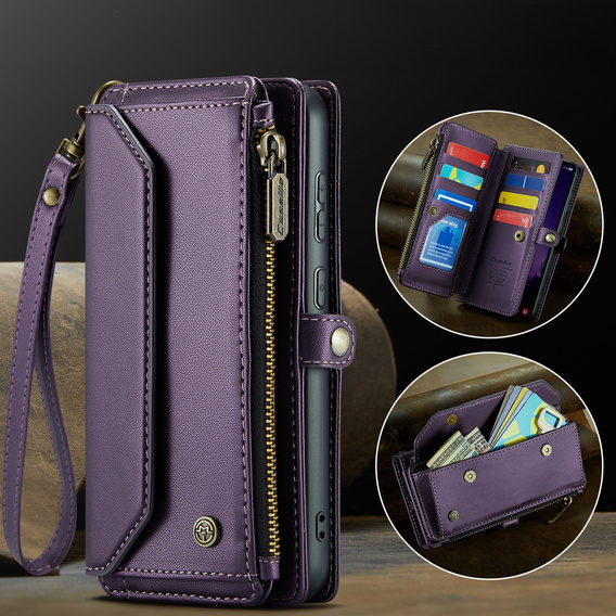 Case CASEME for Samsung Galaxy S25 FE, RFID Leather Wallet, with shoulder strap, purple