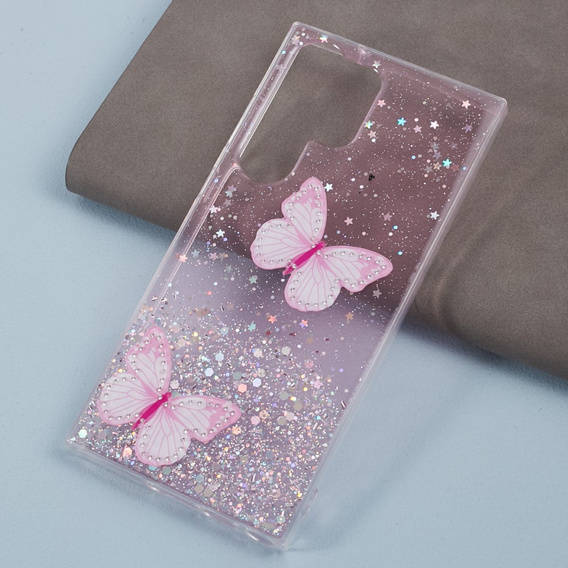 Case for Samsung Galaxy S24 Ultra, Glitter Butterfly, pink